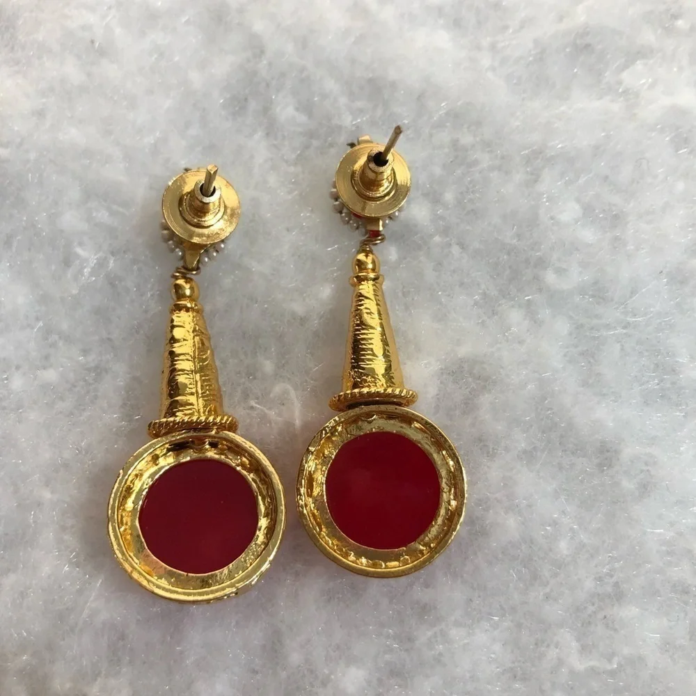 Red Stone gold tone Statement earrings
